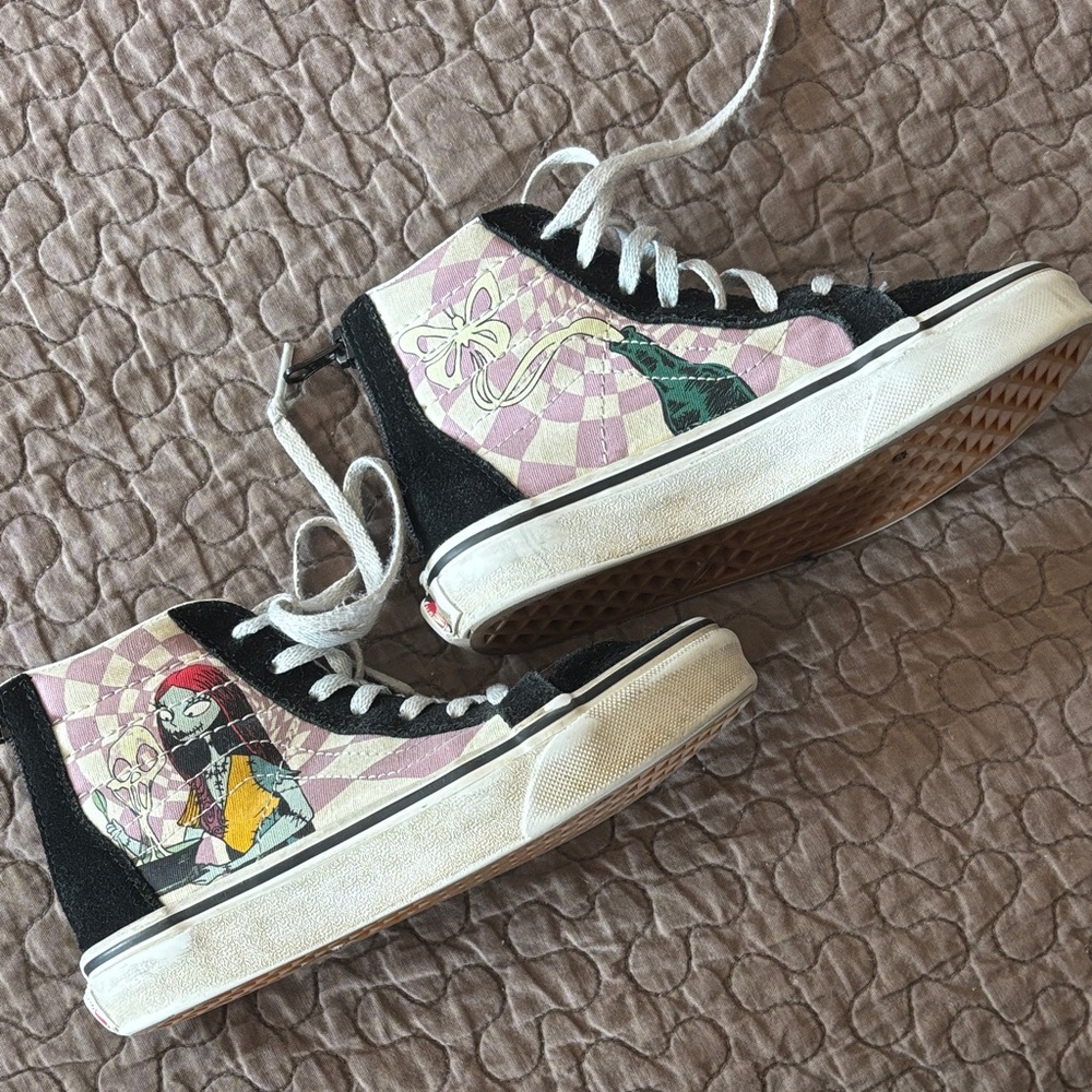Vans Nightmare Before Xmas Sneakers with Pink, Green and Yellow Graphic Panels